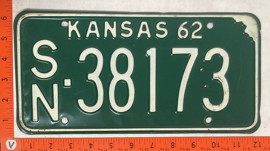 1962 Kansas #S/N-38173 Passenger License Plate