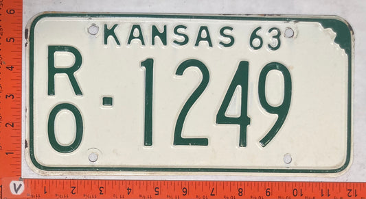 1963 Kansas #R/O-1249 Passenger License Plate