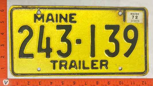 1972 Maine #243-139 Trailer License Plate