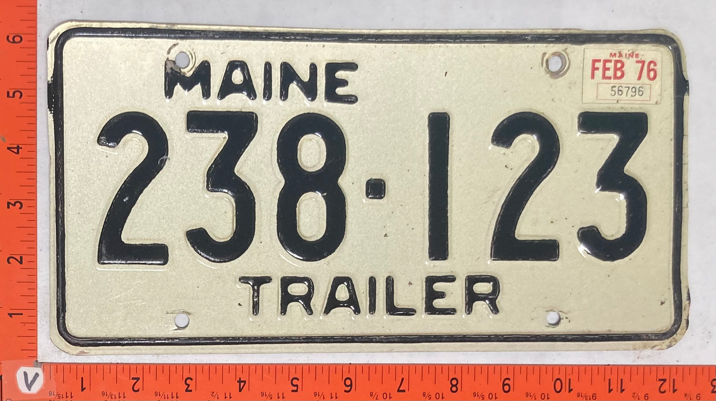 1976 Maine #238-123 Trailer License Plate