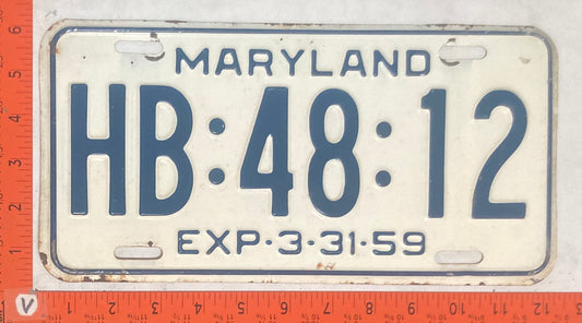 1959 Maryland #HB:48:12 Passenger License Plate