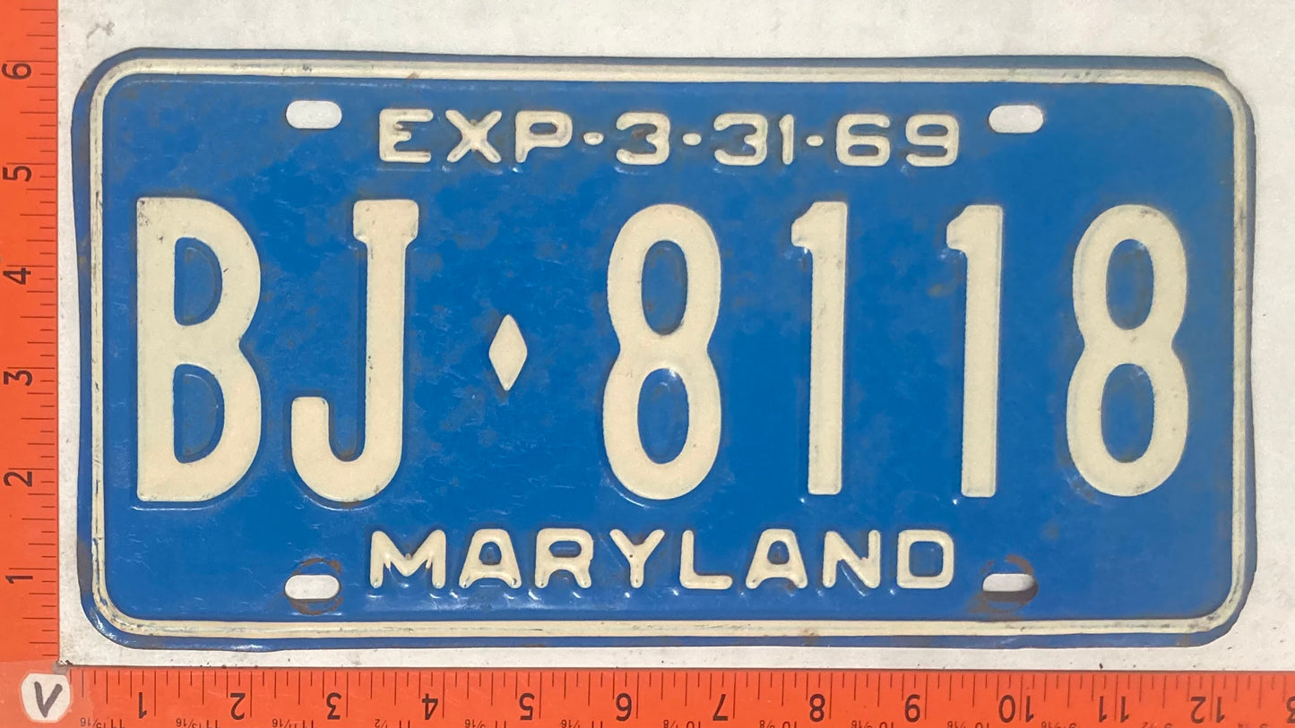 1969 Maryland #BJ-8118 Passenger License Plate