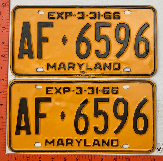 1966 Maryland #AF 6596 Passenger License Plate (Pair)