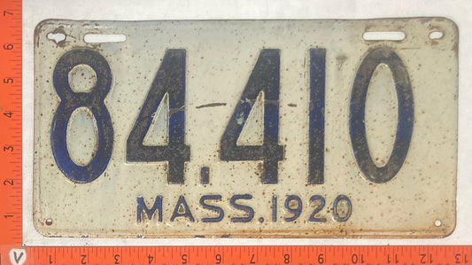 1920 Massachusetts #84,410 Passenger License Plate