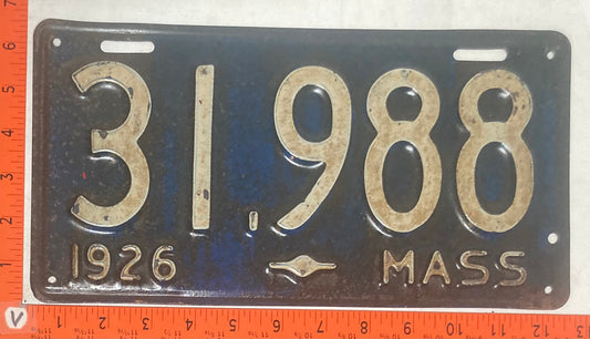 1926 Massachusetts #31,988 Passenger License Plate
