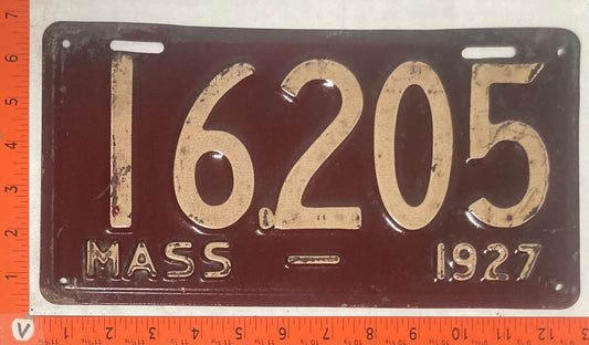 1927 Massachusetts #16,205 Passenger License Plate