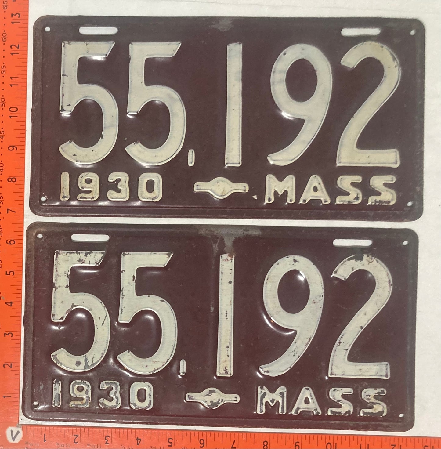 1930 Massachusetts #55,192 Passenger License Plate (Pair)