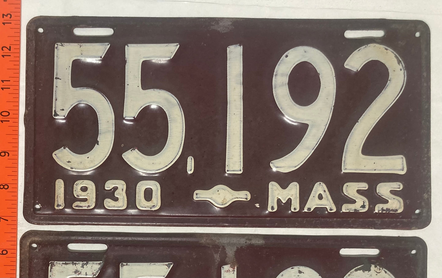 1930 Massachusetts #55,192 Passenger License Plate (Pair)