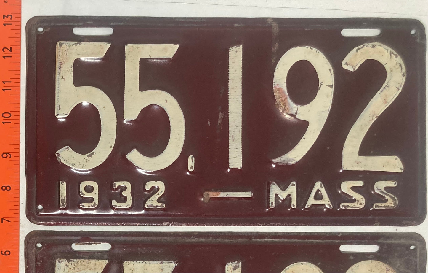 1932 Massachusetts #55,192 Passenger License Plate (Pair)