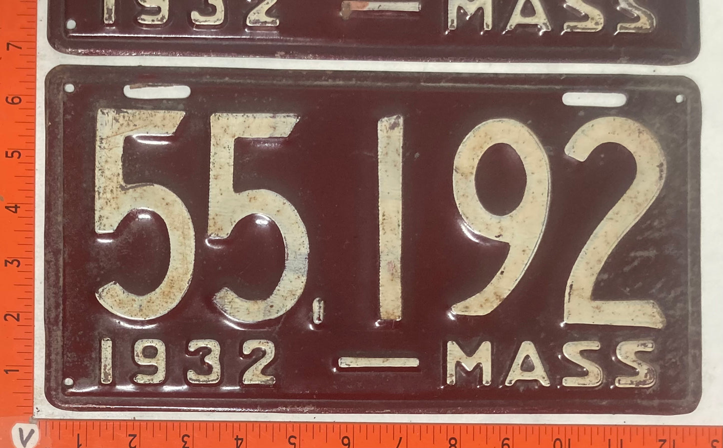 1932 Massachusetts #55,192 Passenger License Plate (Pair)