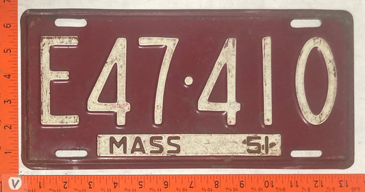 1951 Massachusetts #E47-410 Passenger License Plate