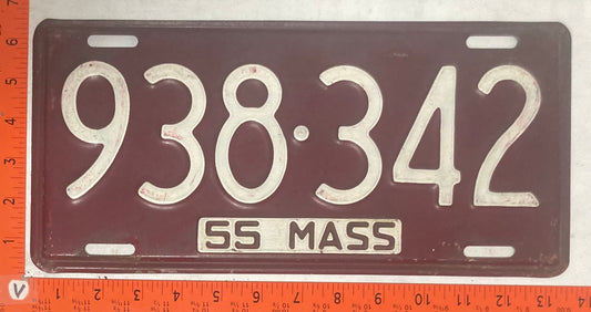1955 Massachusetts #938-342 Passenger License Plate