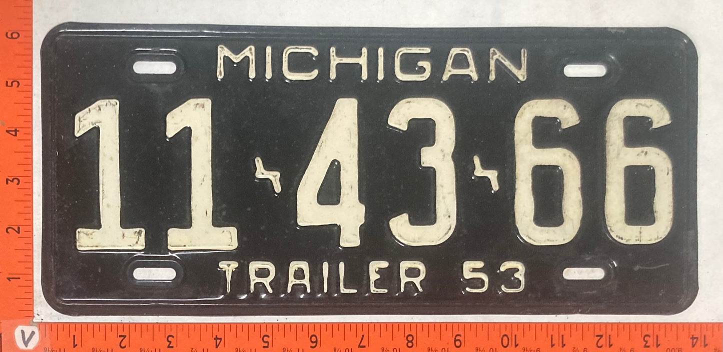 1953 Michigan #11 43 66 Trailer License Plate