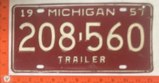 1957 Michigan #208-560 Trailer License Plate