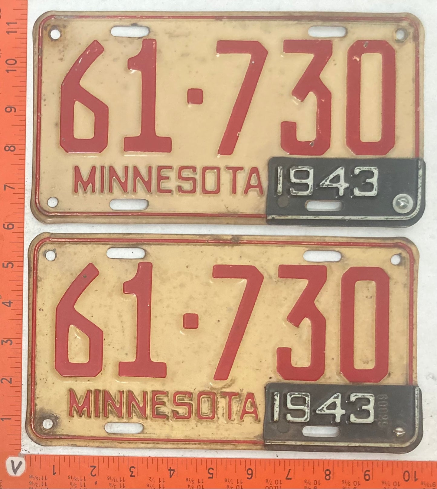 1943 Minnesota #61-730 Passenger License Plate (Pair)