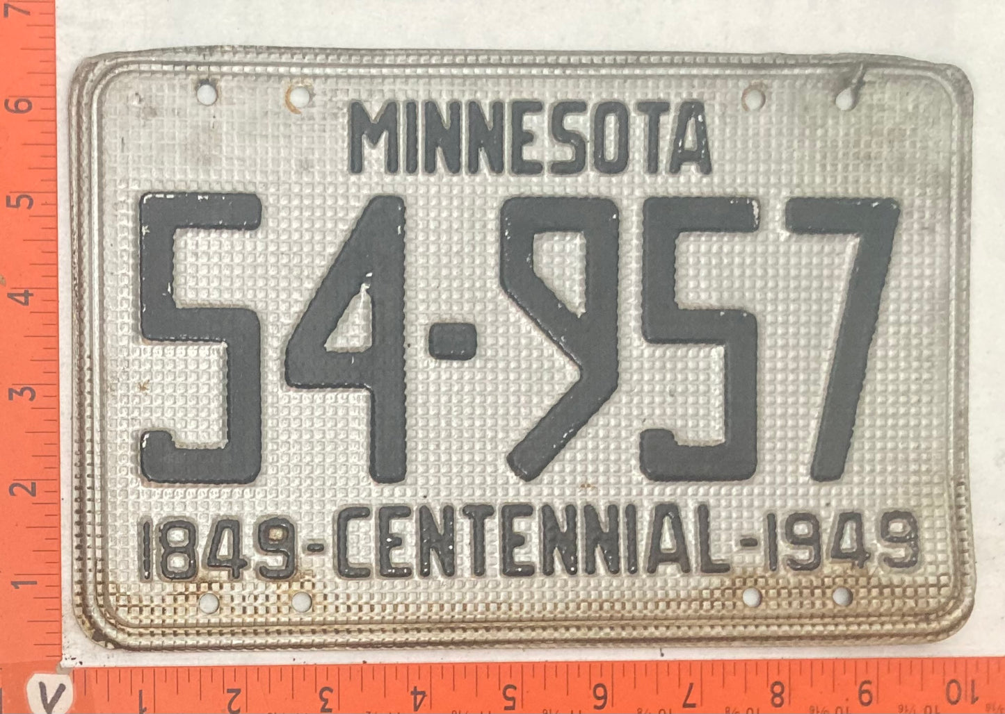 1949 Minnesota #54-957 Passenger License Plate (Waffle)