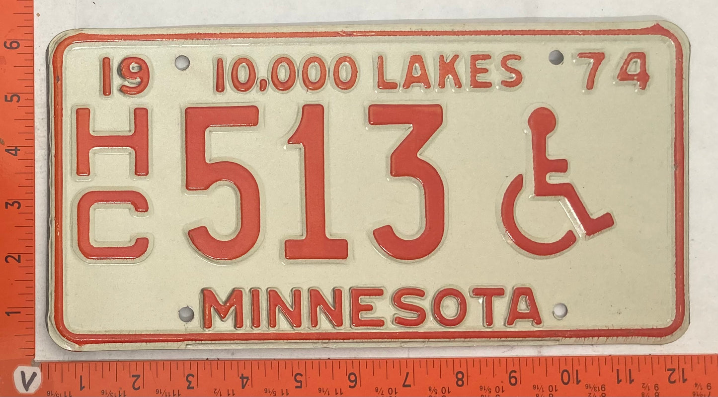 1974 Minnesota #H/C 513 Passenger License Plate (Handicapped)