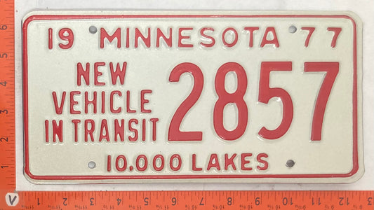 1977 Minnesota #2857 New Vehicle Transit License Plate