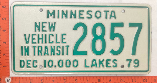 1979 Minnesota #2857 New Vehicle Transit License Plate
