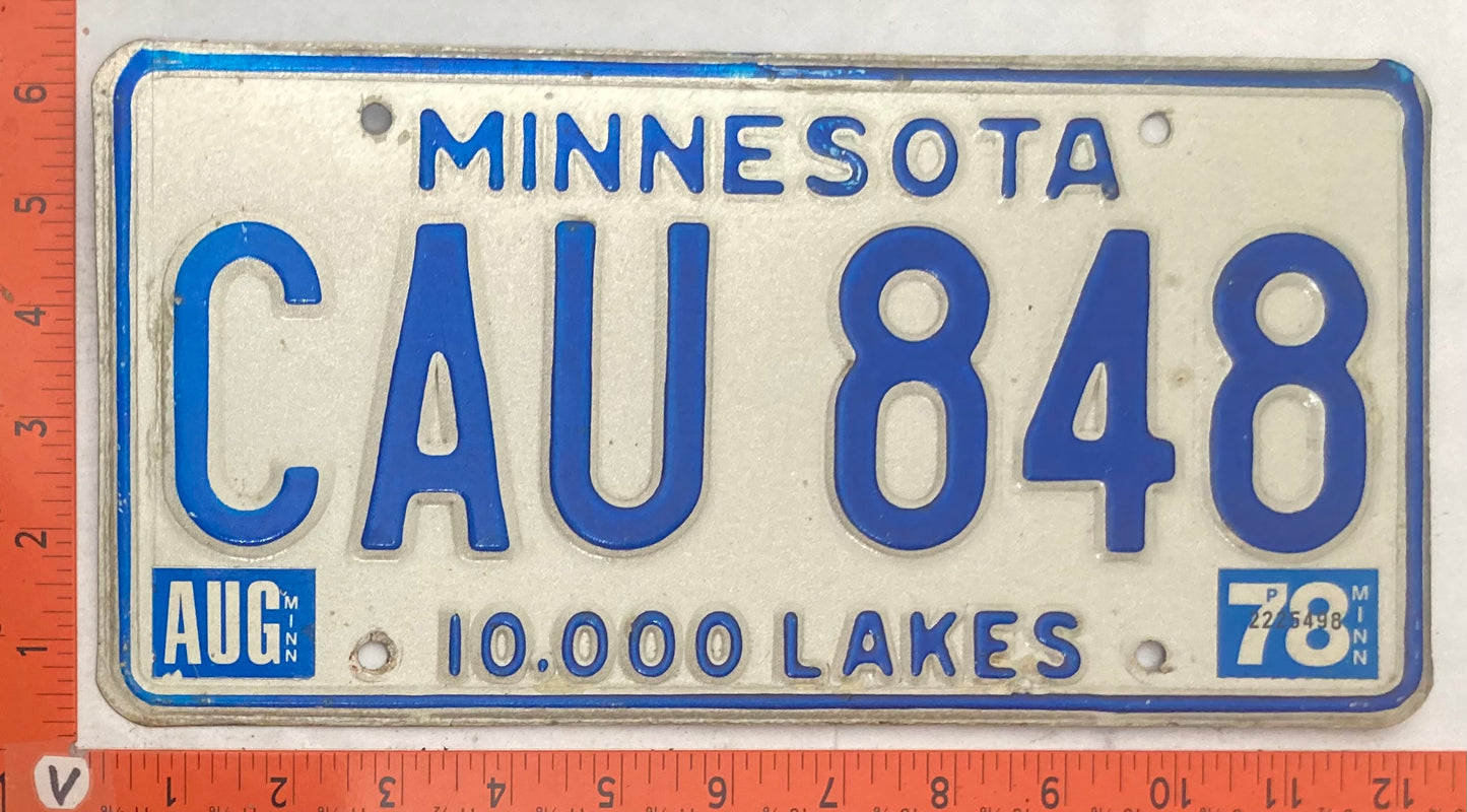 1978 Minnesota #CAU 848 Passenger License Plate