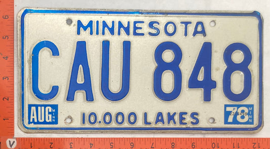 1978 Minnesota #CAU 848 Passenger License Plate