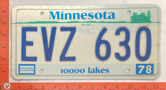1978 Minnesota #EVZ 630 Passenger License Plate