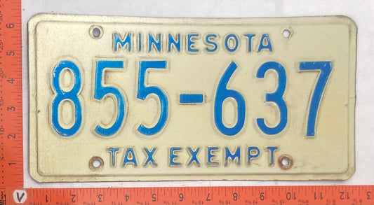 1975 - 1987 Minnesota #855-637 Tax Exempt License Plate