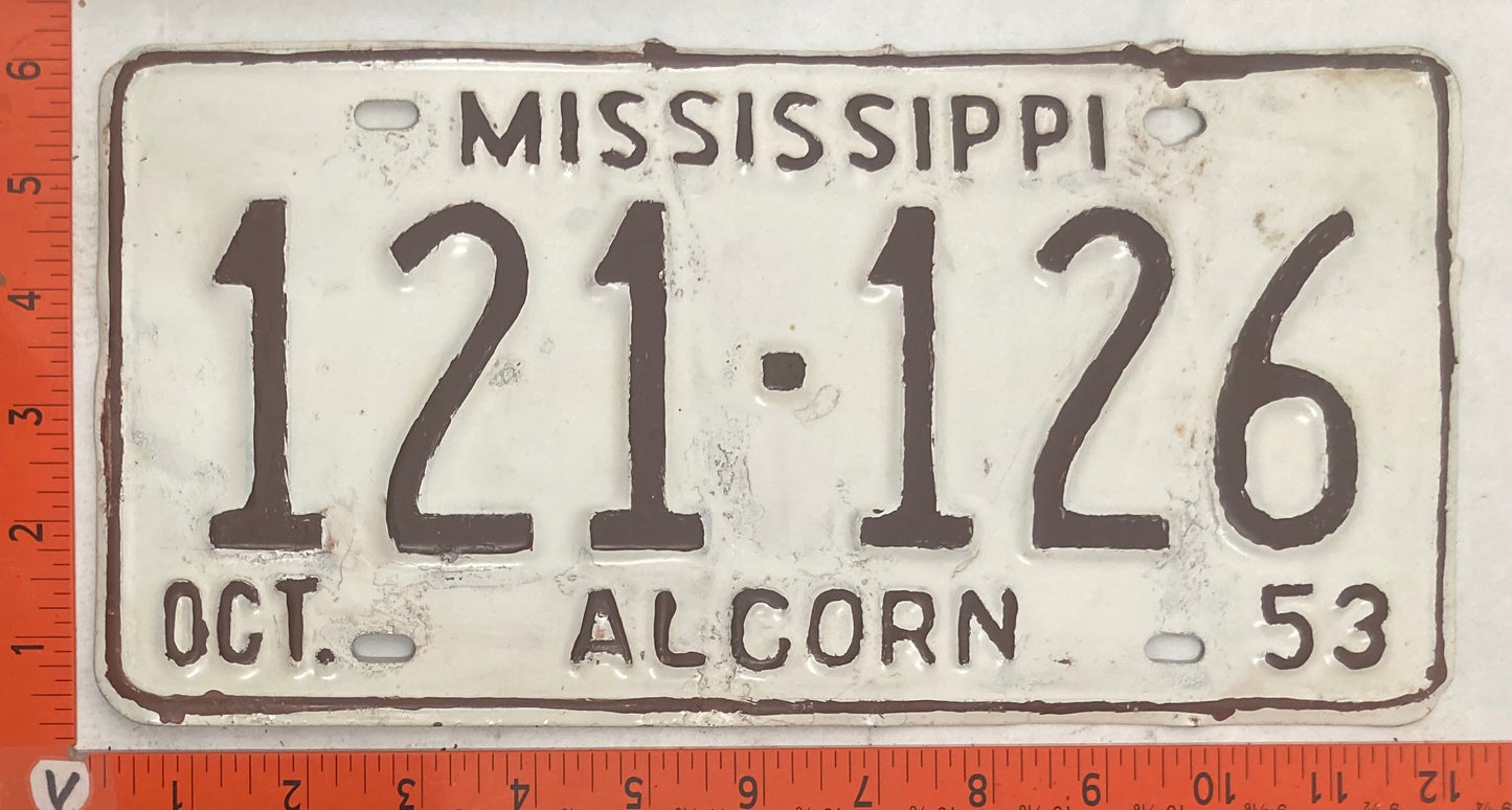 1953 Mississippi #121-126 Passenger License Plate (Repaint)