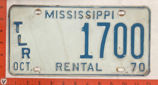 1970 Mississippi #1700 Trailer Rental License Plate