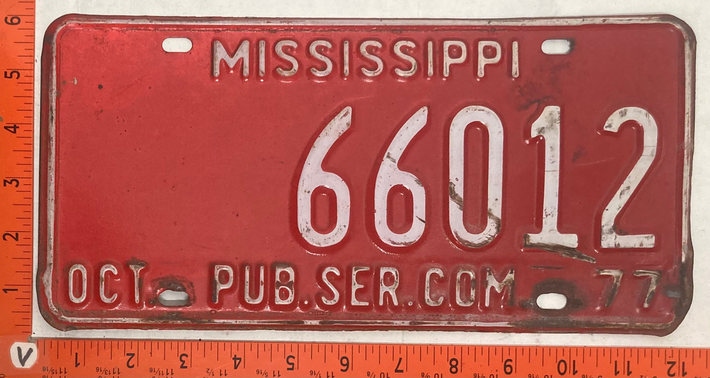 1977 Mississippi #66012 Public Service Commission License Plate