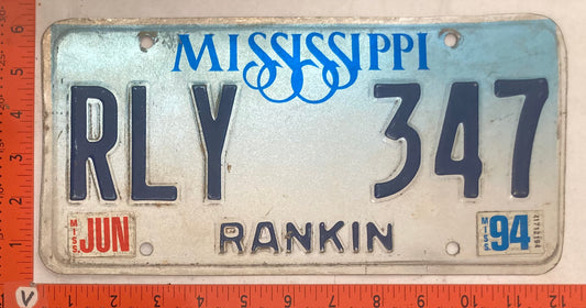 1994 Mississippi #RLY 347 Passenger License Plate