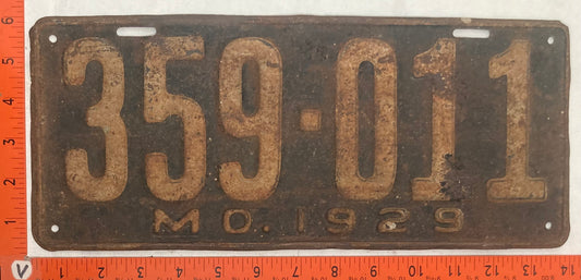 1929 Missouri #359-011 Passenger License Plate