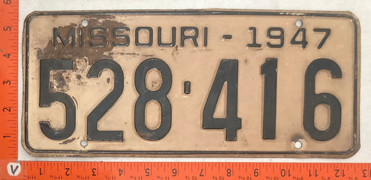1947 Missouri #528-416 Passenger License Plate