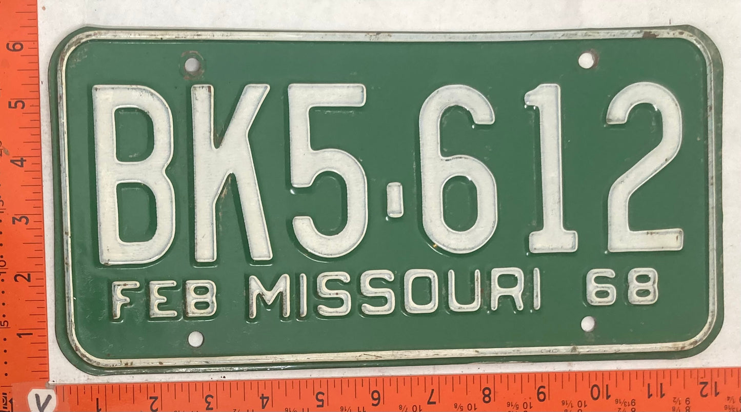 1968 Missouri #BK5-612 Passenger License Plate