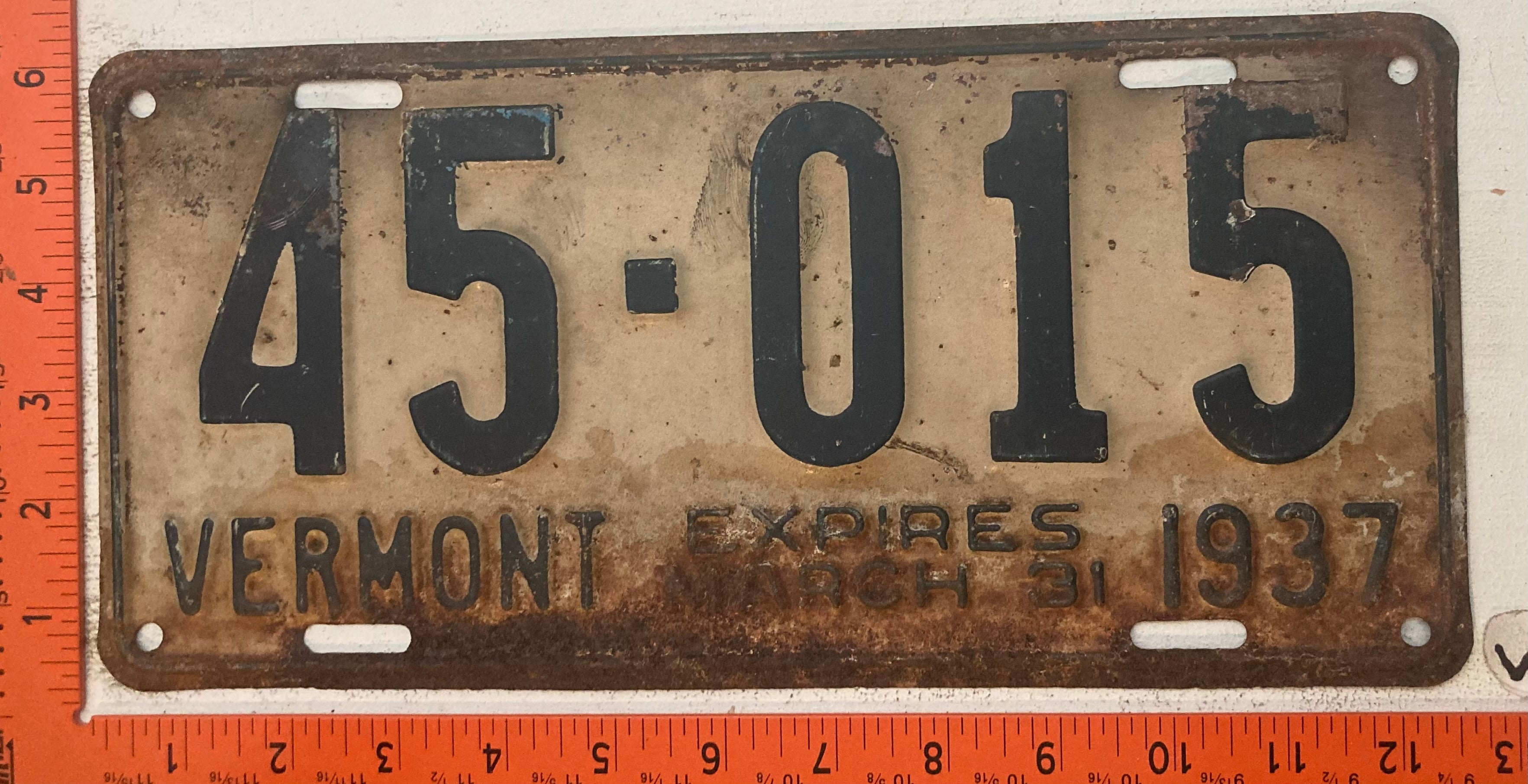 License Pl 1937 Vermont #45-015 Passenger License Plate – LicensePl8s.com
