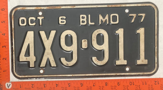 1977 Missouri #4X9-911 Truck License Plate