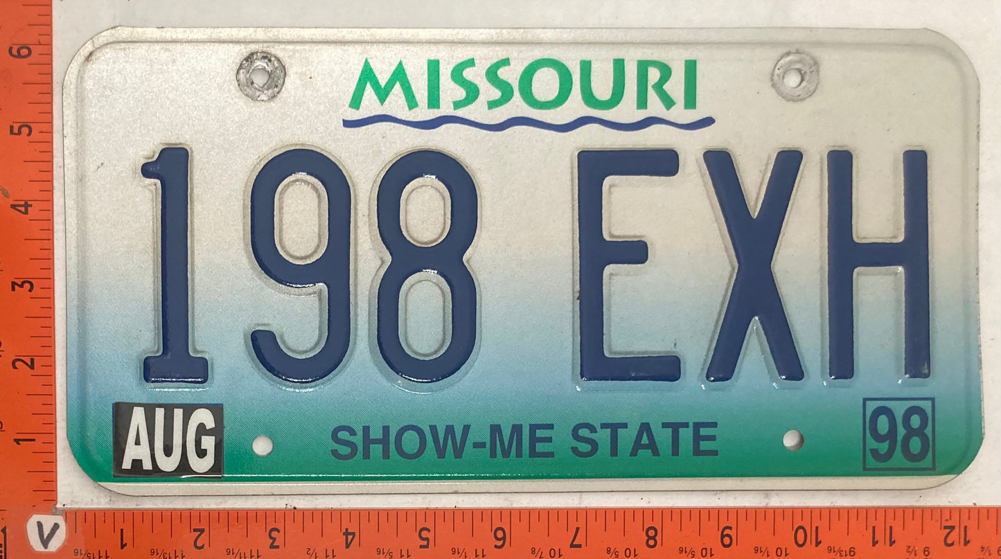 1998 Missouri #198 EXH Passenger License Plate