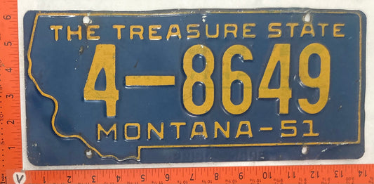 1951 Montana #4-8649 Passenger License Plate