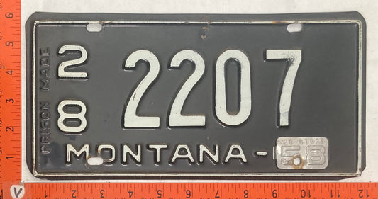 1958 Montana #2/8 2207 Passenger License Plate (Prison Made)