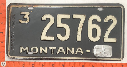 1958 Montana #3 25762 Passenger License Plate (Prison Made)