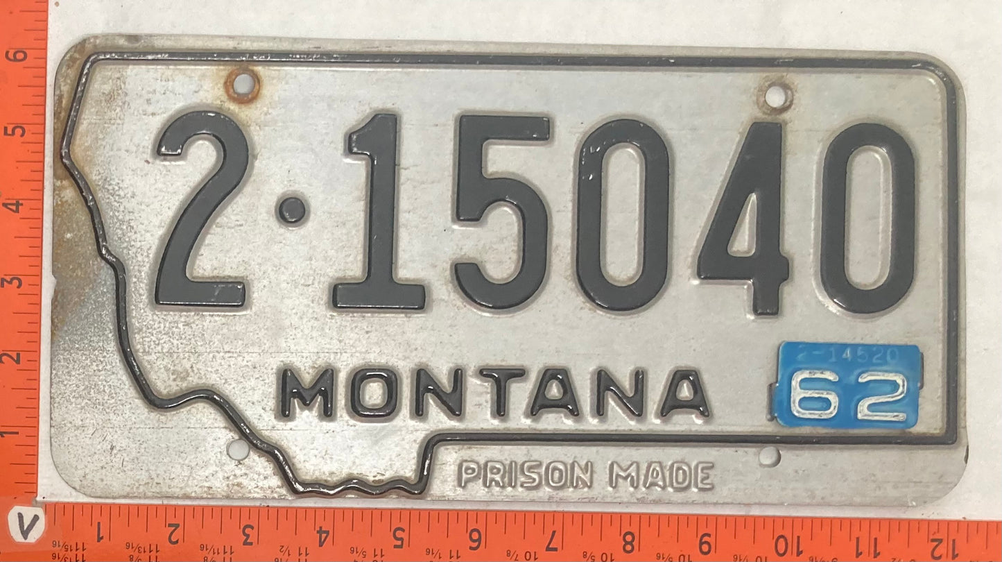 1962 Montana #2-15040 Passenger License Plate (Prison Made)