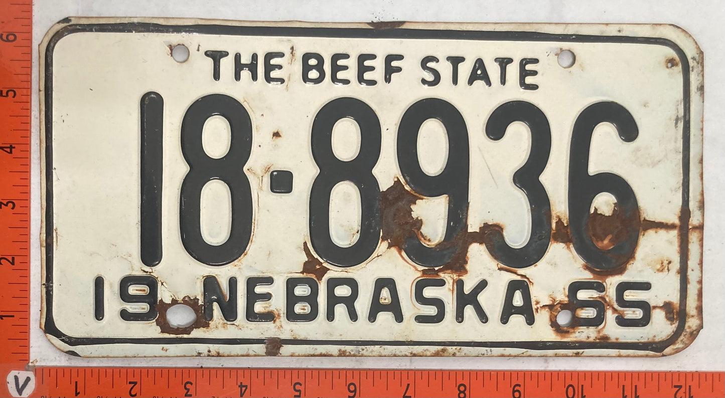 1965 Nebraska #18-8936 Passenger License Plate