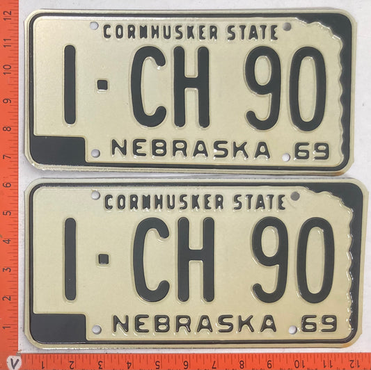 1969 Nebraska #1-CH-90 Passenger License Plate (Pair)