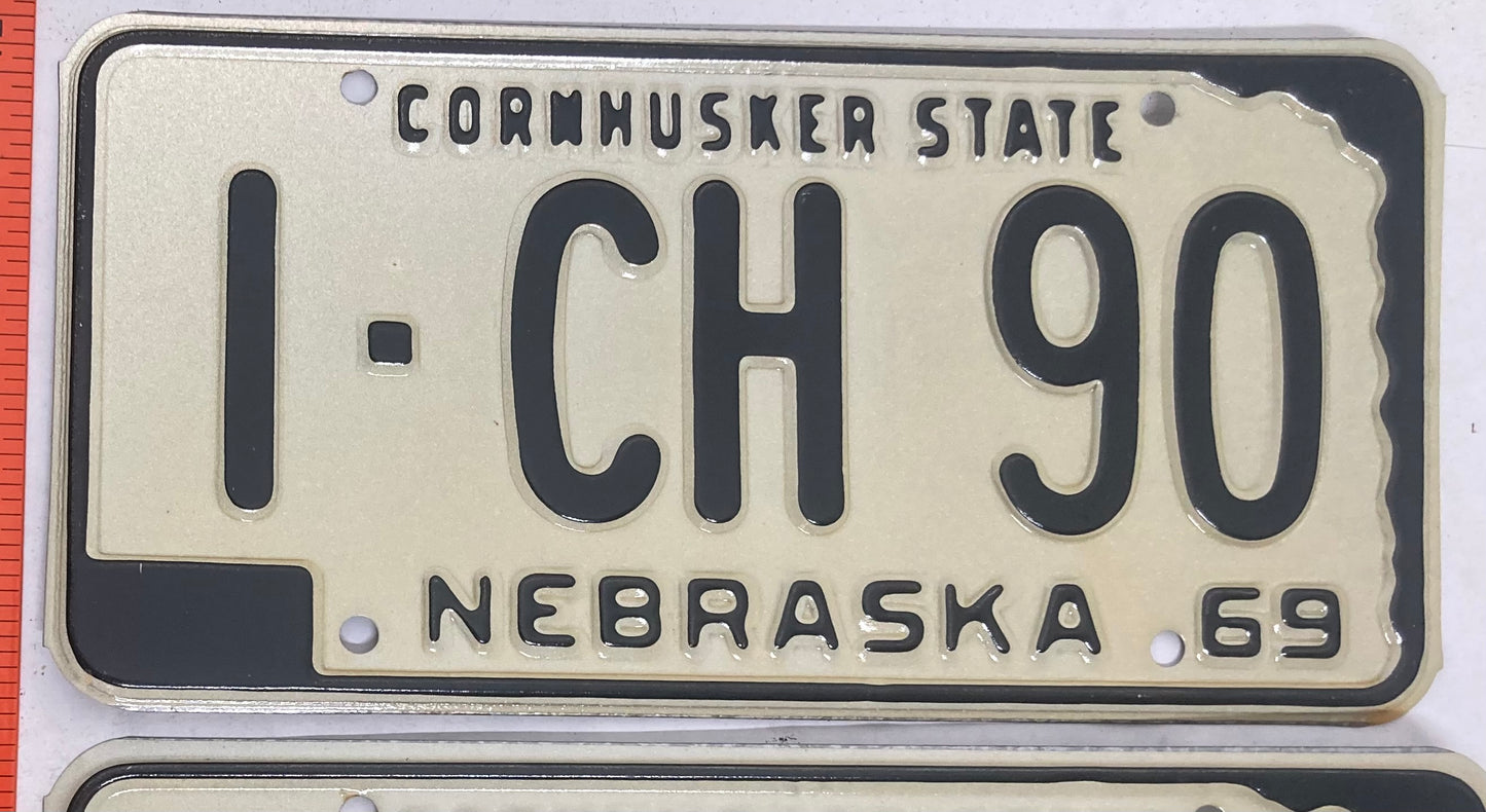 1969 Nebraska #1-CH-90 Passenger License Plate (Pair)