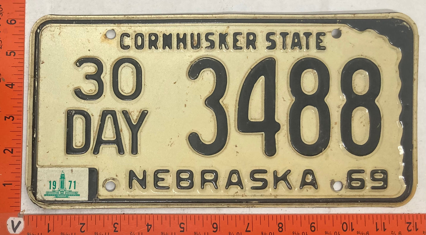 1971 Nebraska #3488 30 Day License Plate