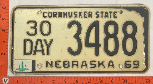 1971 Nebraska #3488 30 Day License Plate