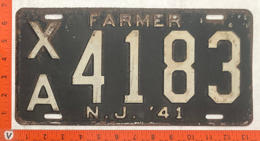 1941 New Jersey #X/A 4183 Farmer License Plate