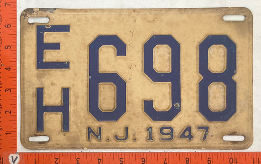 1947 New Jersey #E/H 698 Passenger License Plate