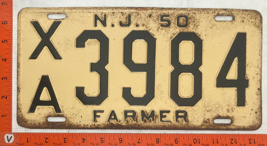 1950 New Jersey #X/A 3984 Farmer License Plate