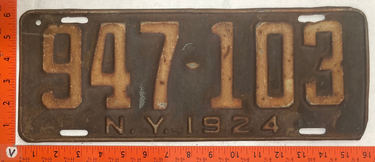 1924 New York #947-103 Passenger License Plate